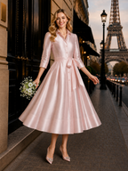 Vintage Bow Belt Shirt Collar Maxi Dress