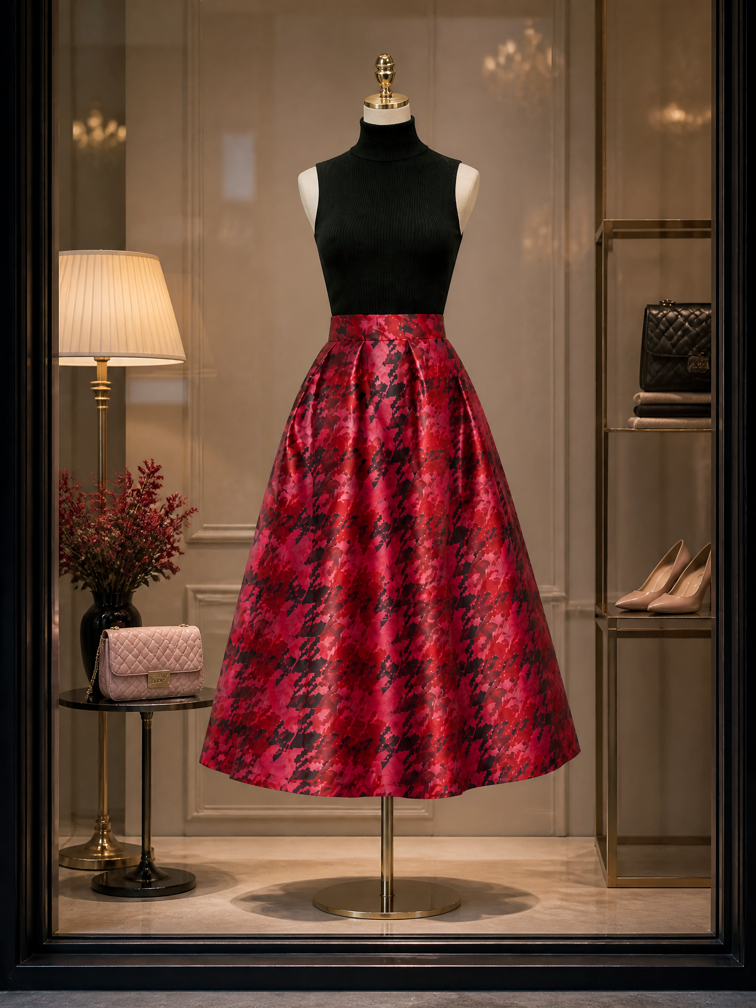 Vintage High-Waist Box-Pleated A-Line Midi Skirt
