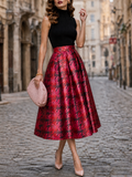 Vintage High-Waist Box-Pleated A-Line Midi Skirt