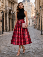 Vintage High-Waist Box-Pleated A-Line Midi Skirt