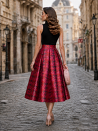 Vintage High-Waist Box-Pleated A-Line Midi Skirt