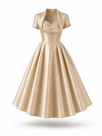 Vintage Champagne Satin A‑Line Midi Occasion Dress