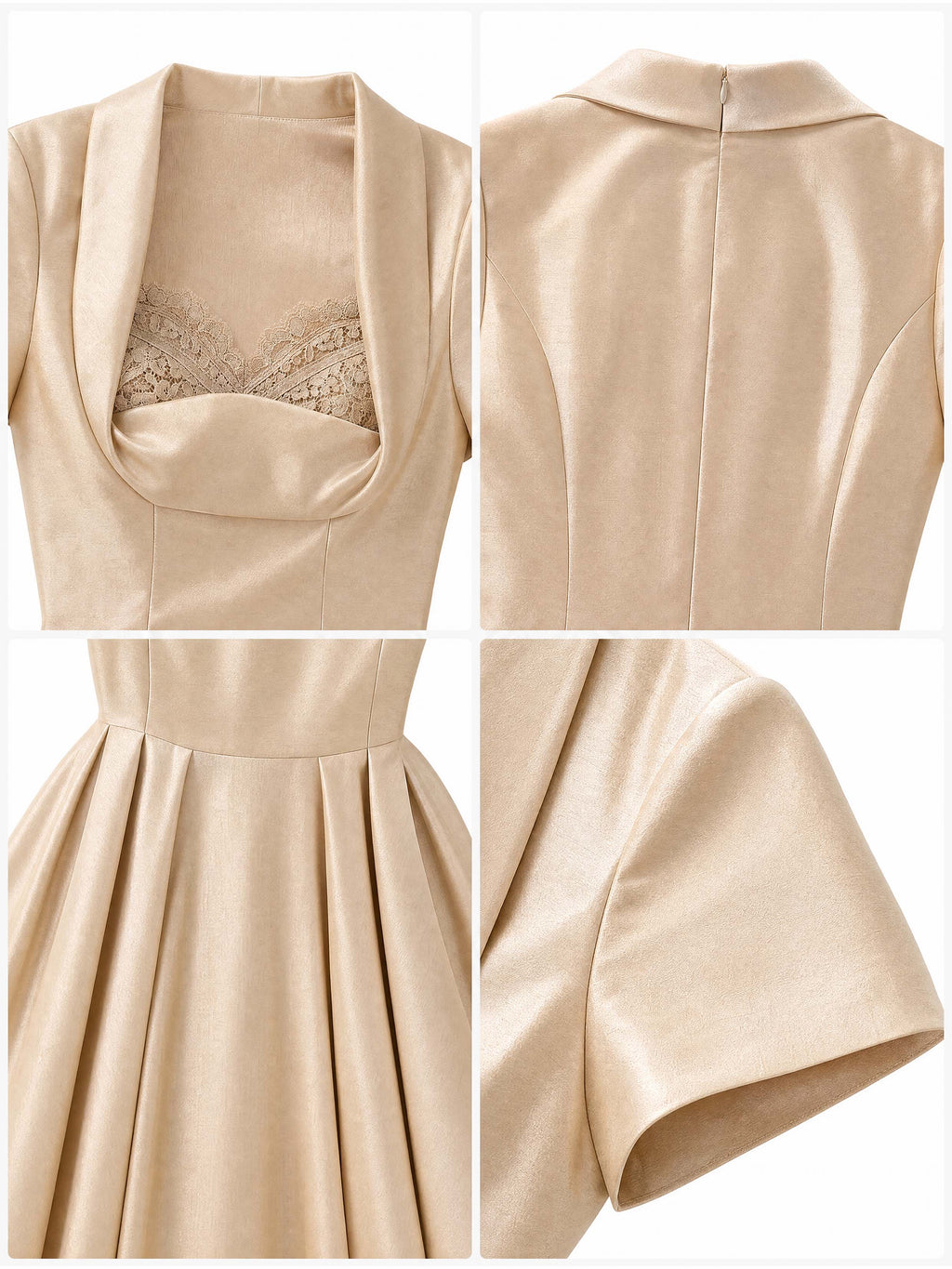 Vintage Champagne Satin A‑Line Midi Occasion Dress