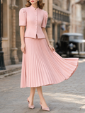 Vintage Blush Pink Peplum Jacket & Midi Skirt Two-Piece Set