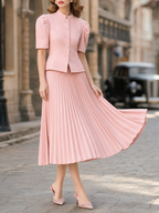 Vintage Blush Pink Peplum Jacket & Midi Skirt Two-Piece Set