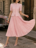 Vintage Blush Pink Peplum Jacket & Midi Skirt Two-Piece Set