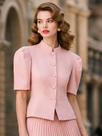 Vintage Blush Pink Peplum Jacket & Midi Skirt Two-Piece Set