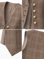 Retro Checkered Single‑Breasted Tailored Vest