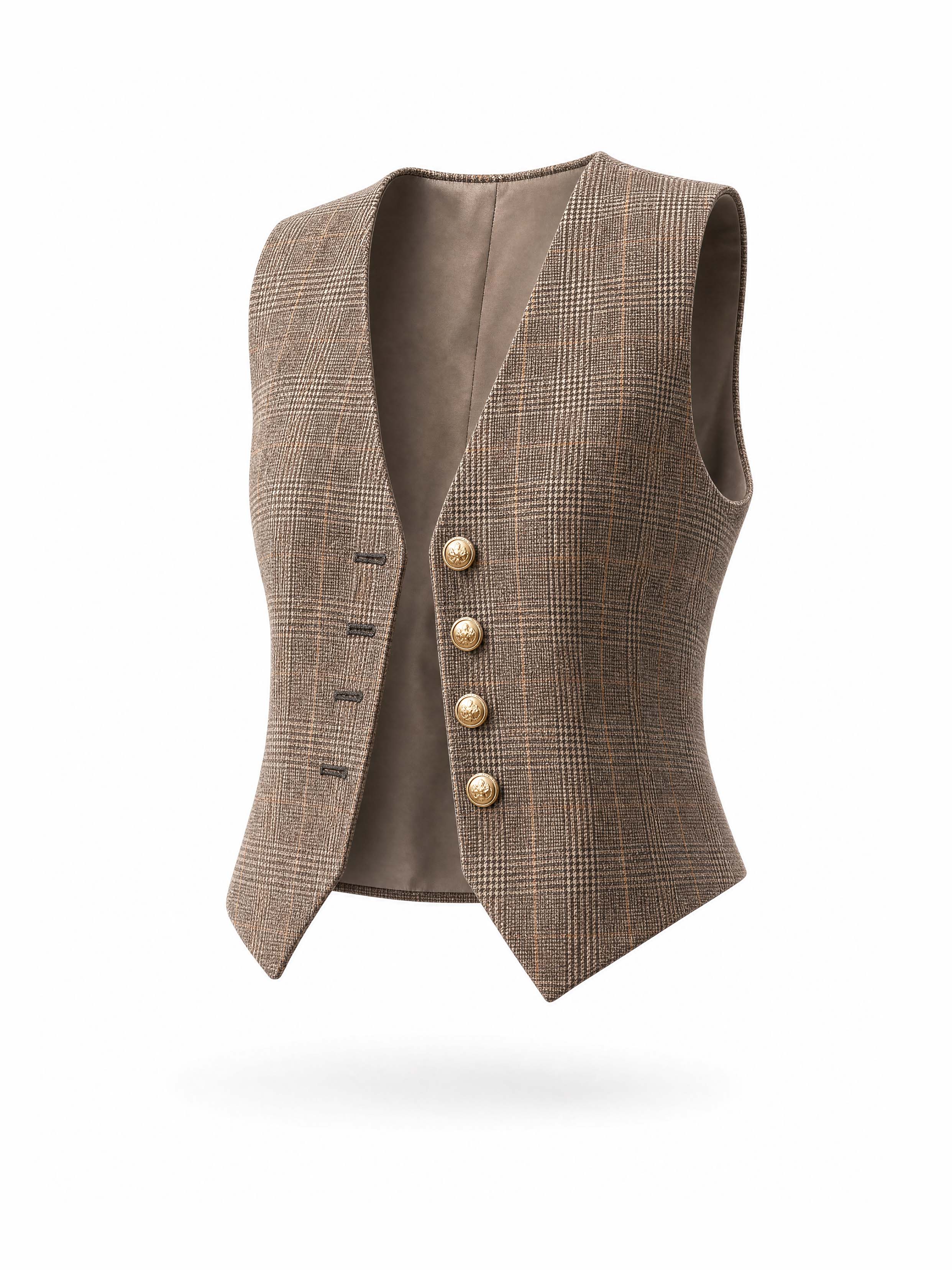 Retro Checkered Single‑Breasted Tailored Vest