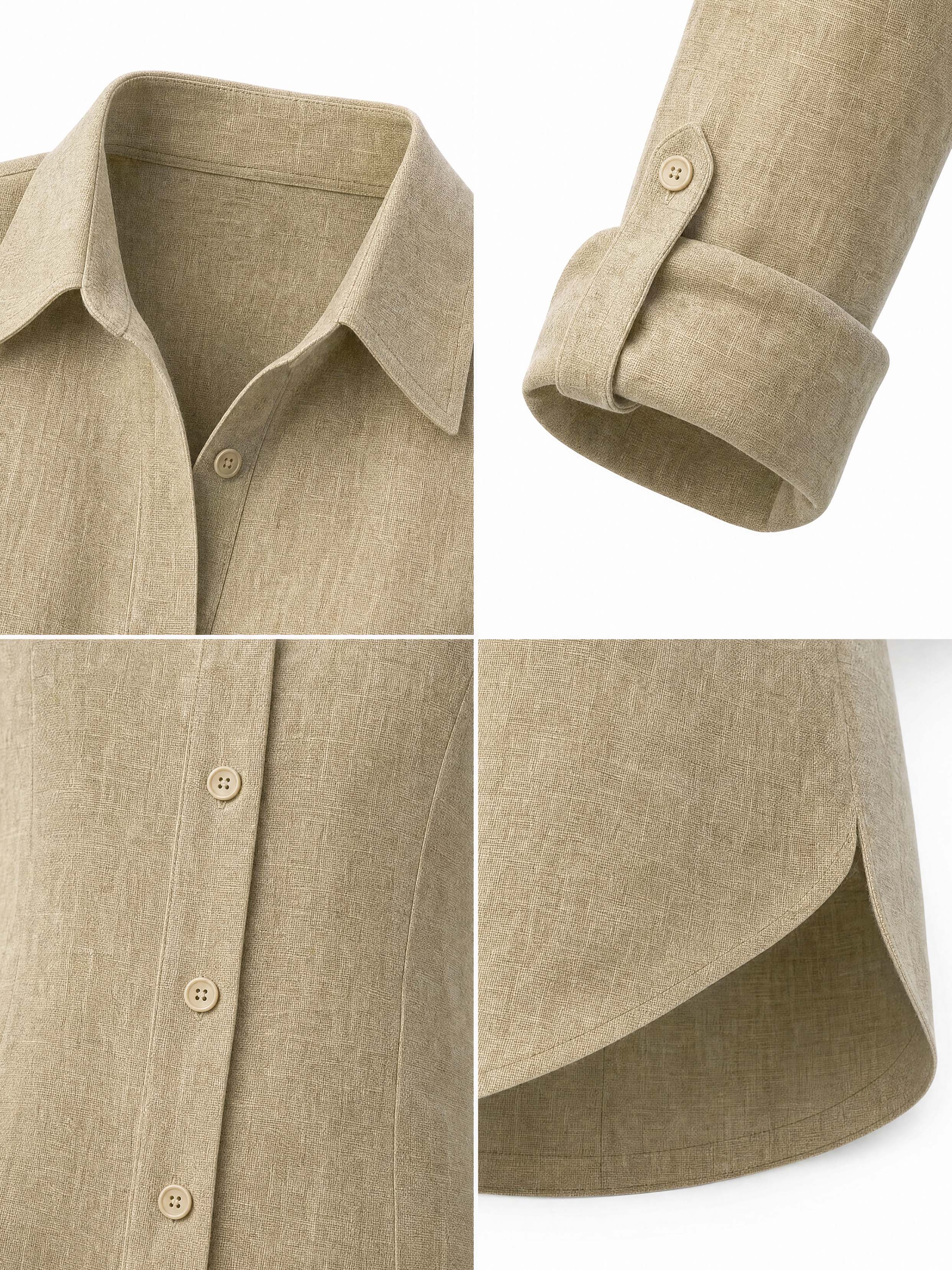 Vintage Point Collar Roll‑Up Tab Sleeve Fitted Linen Shirt