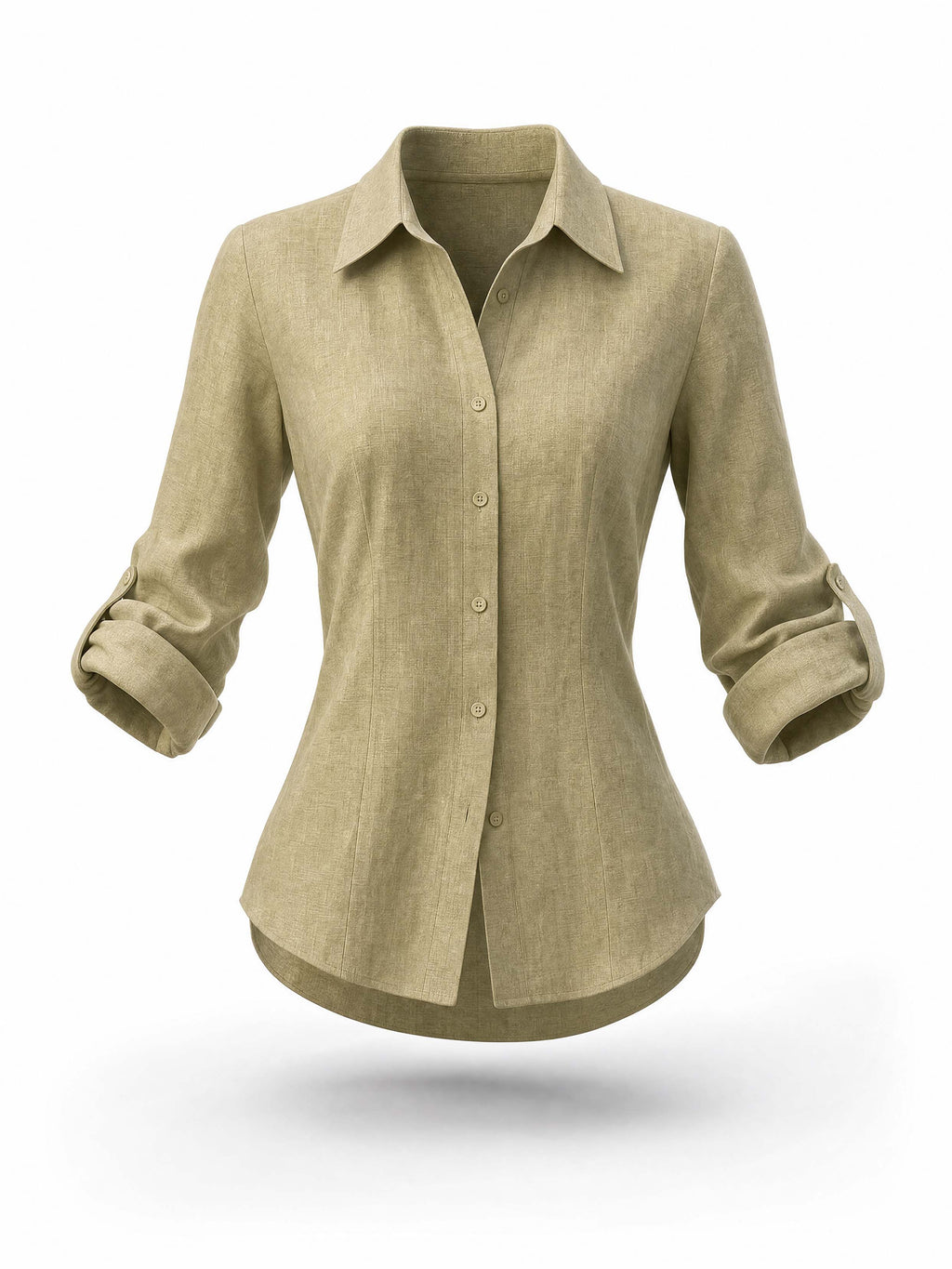 Vintage Point Collar Roll‑Up Tab Sleeve Fitted Linen Shirt