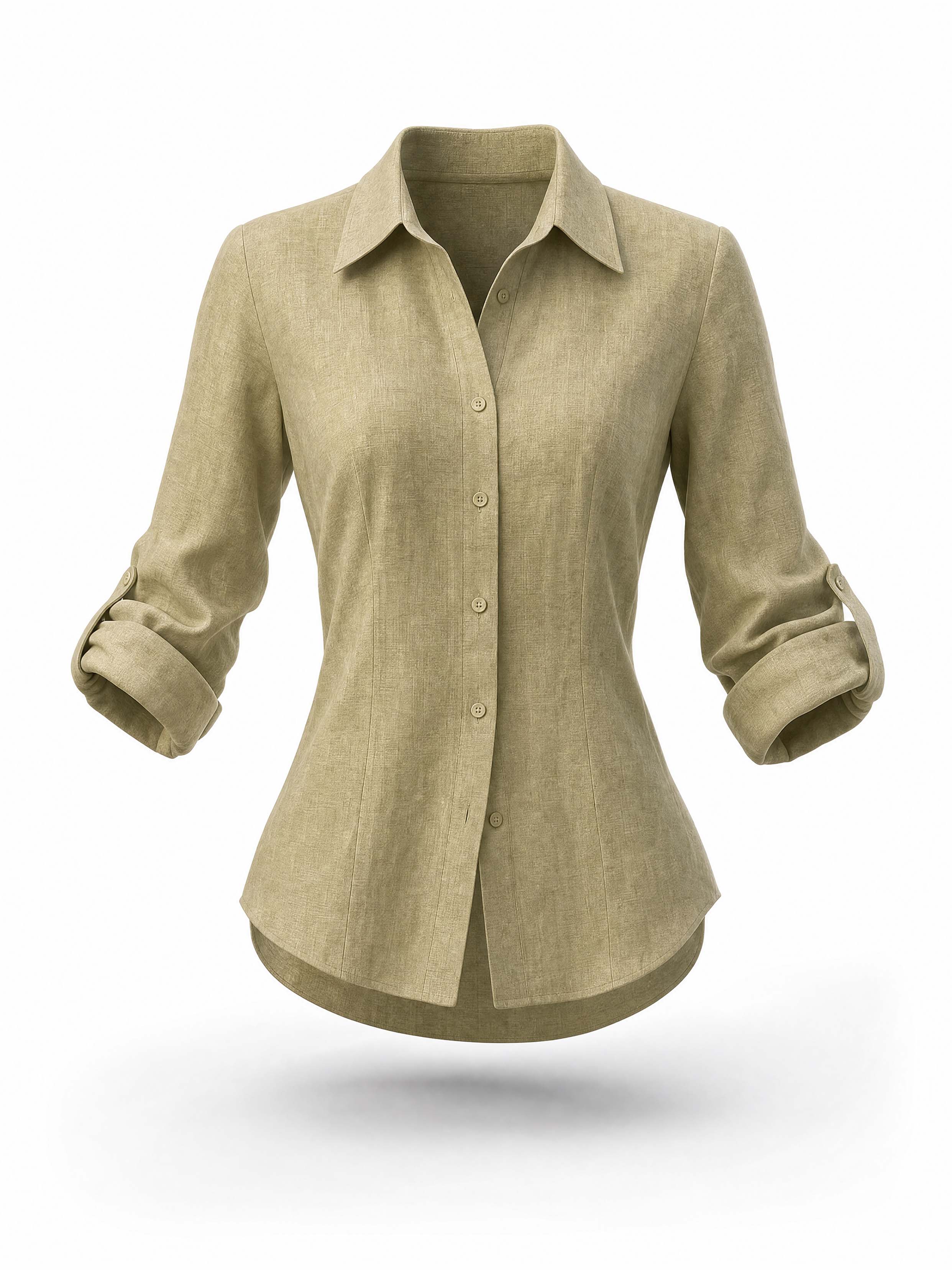 Vintage Point Collar Roll‑Up Tab Sleeve Fitted Linen Shirt