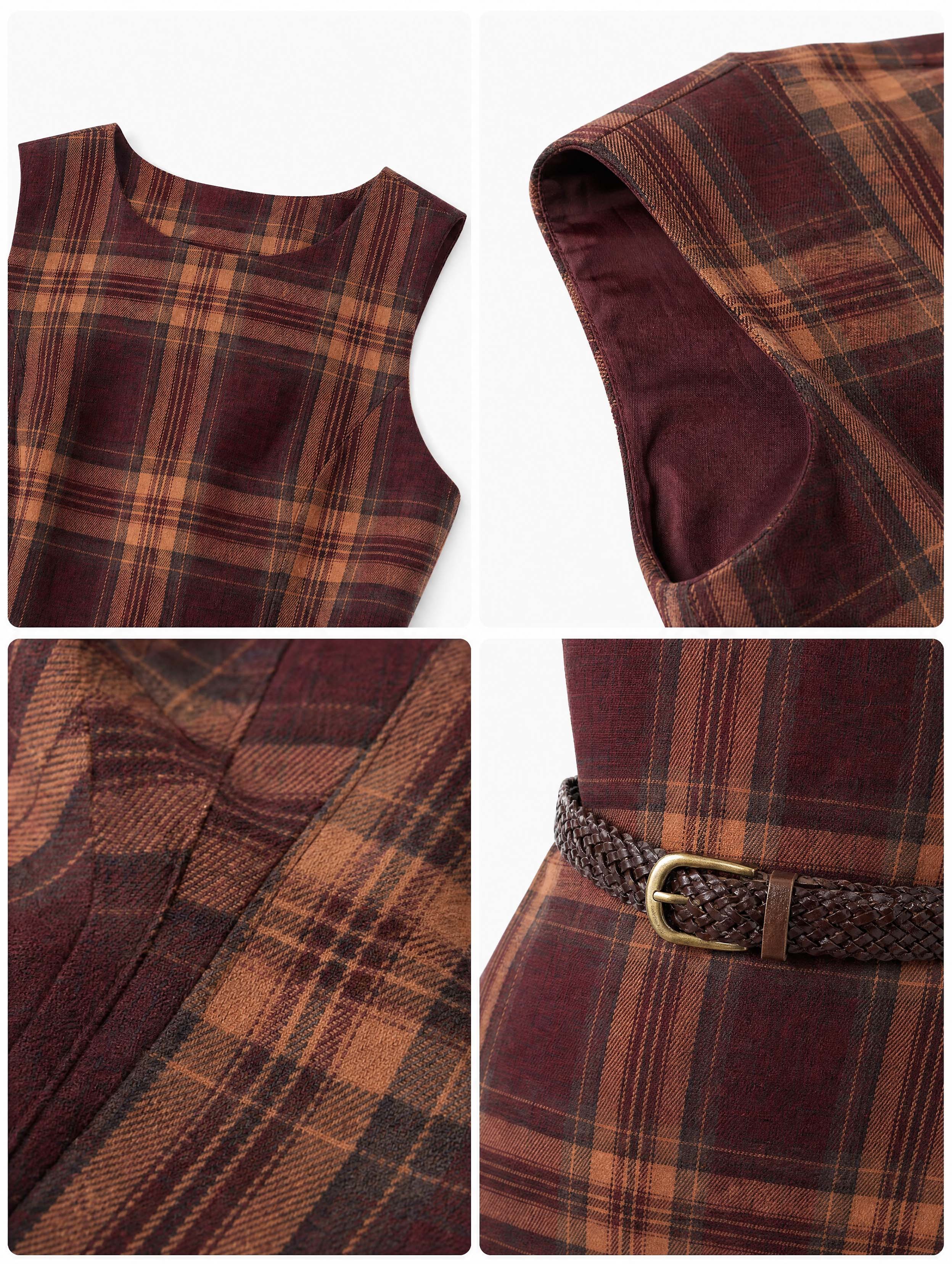 Vintage Tartan Sleeveless Irregular‑Hem Midi Dress