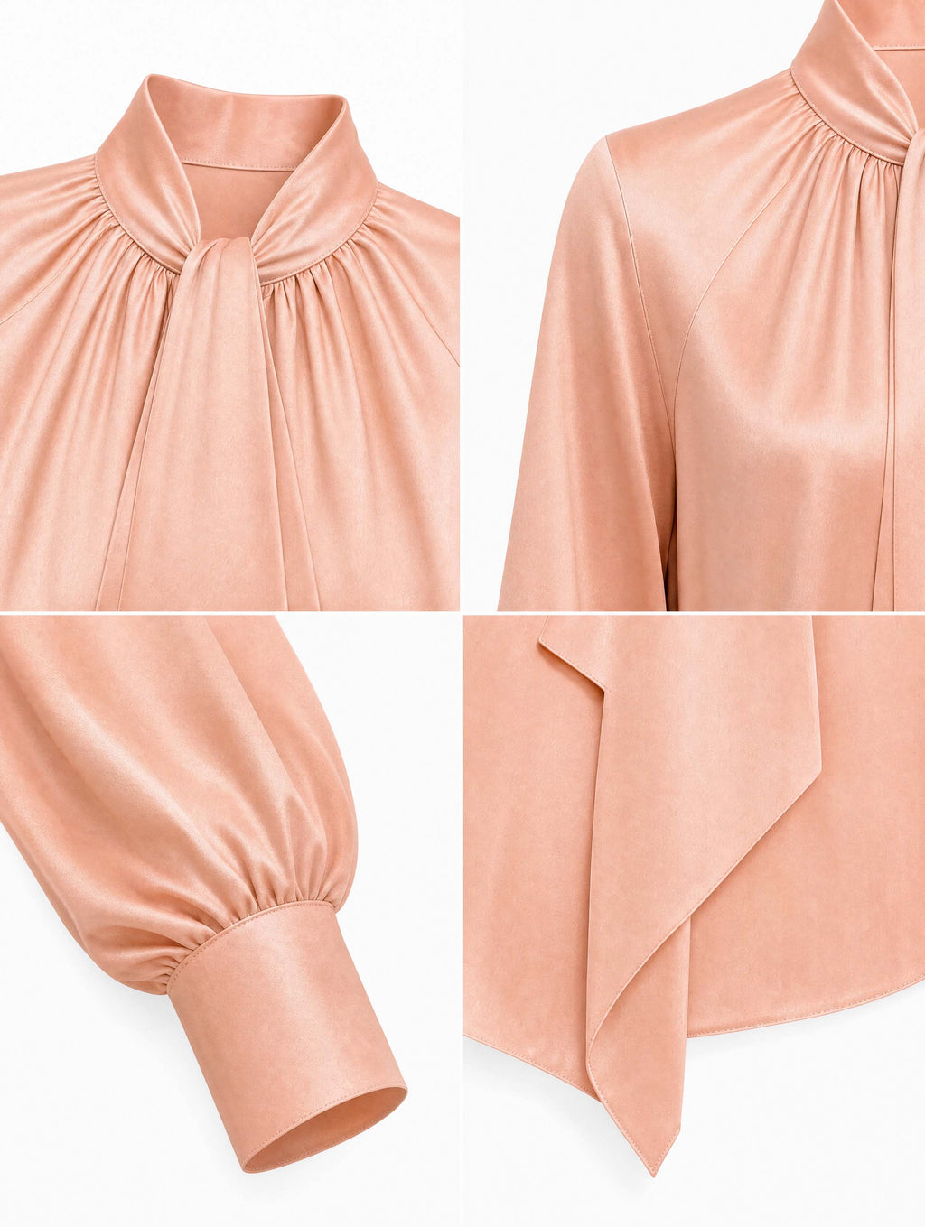 Vintage Satin Bow Tie Neck Work Blouse