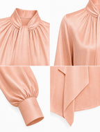 Vintage Satin Bow Tie Neck Work Blouse