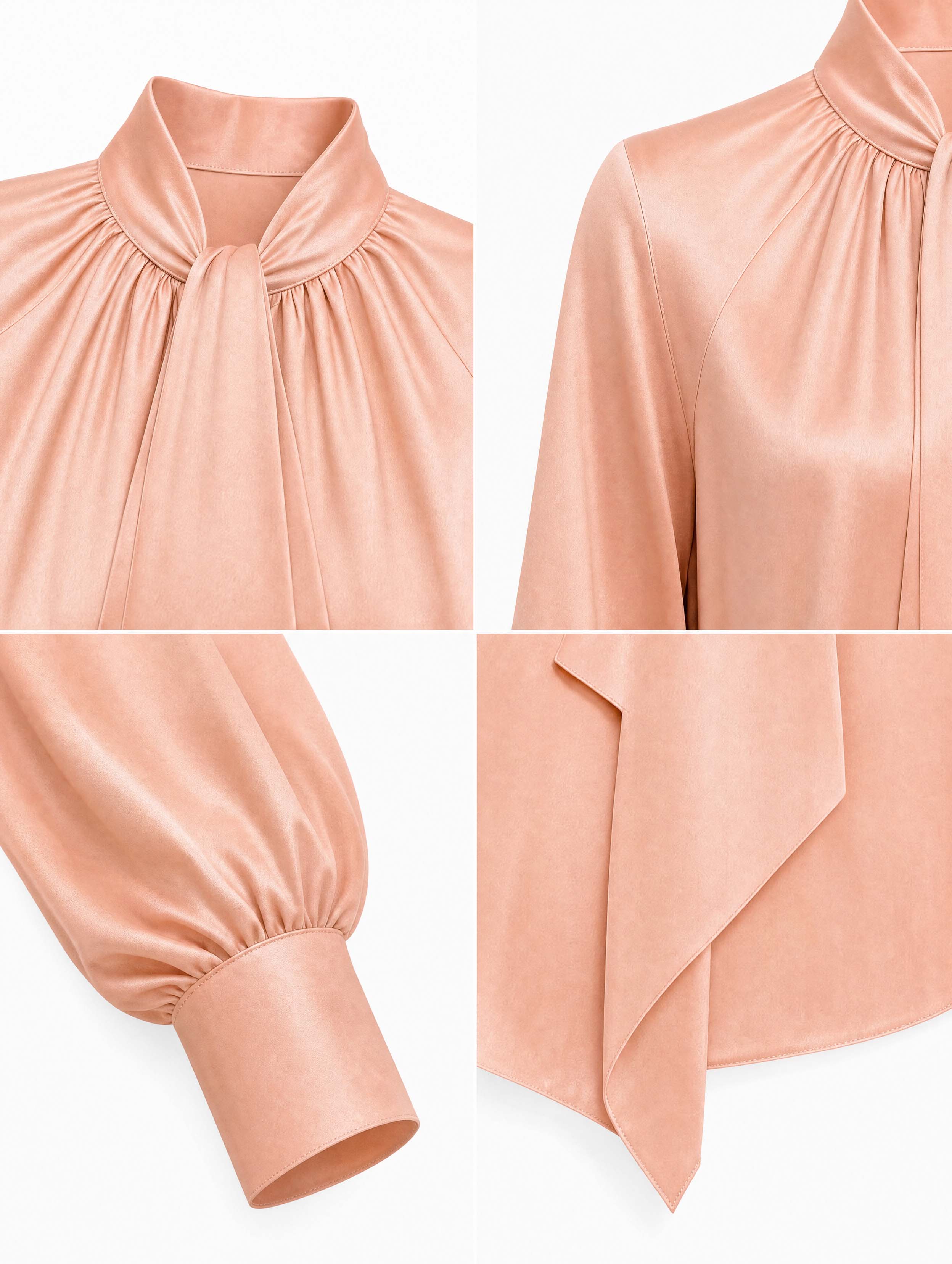 Vintage Satin Bow Tie Neck Work Blouse