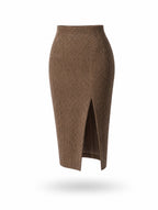Vintage Plaid High Waist Slit Midi Pencil Skirt