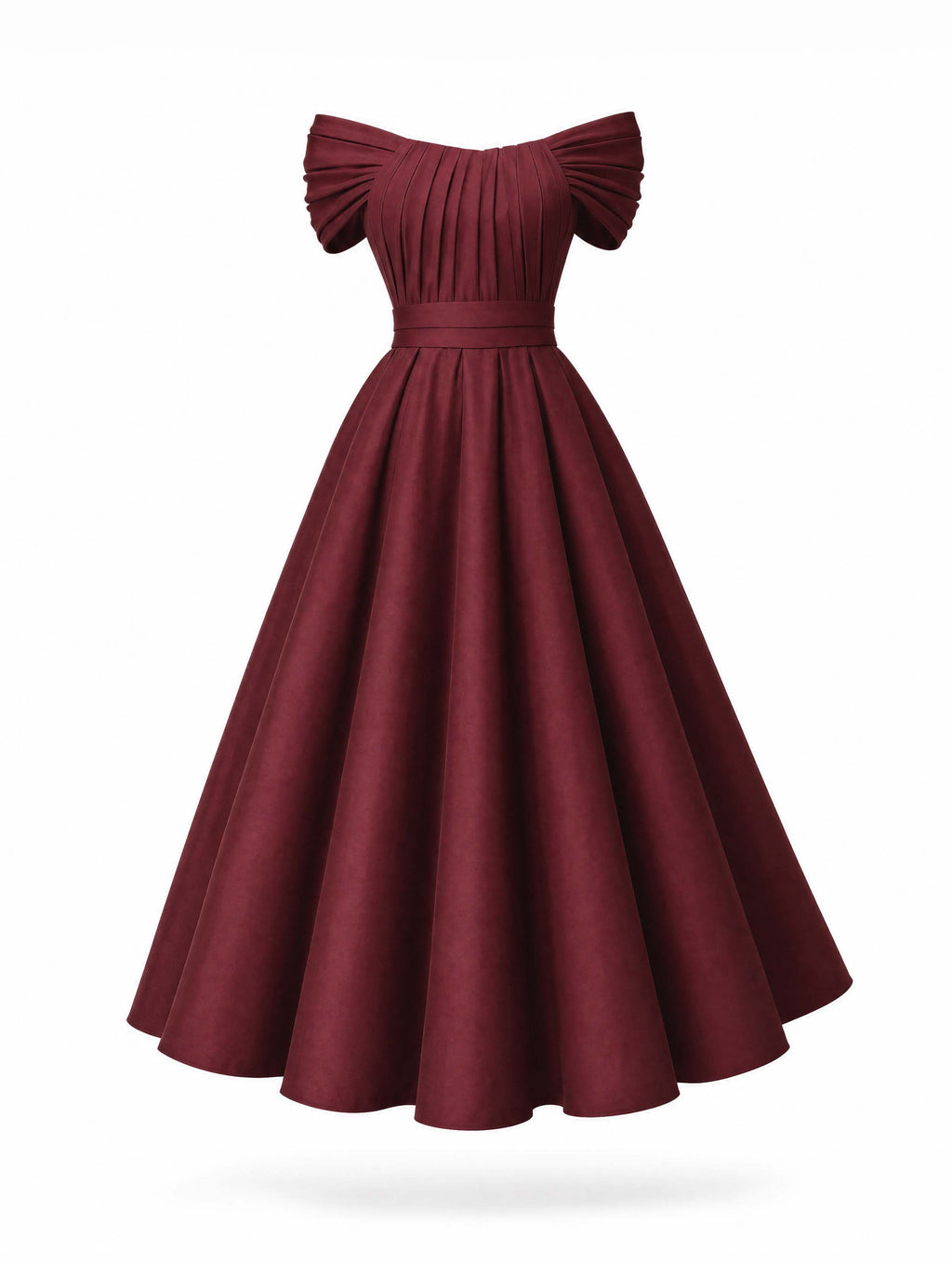 Vintage Matte Satin Swing Formal Evening Midi Dress