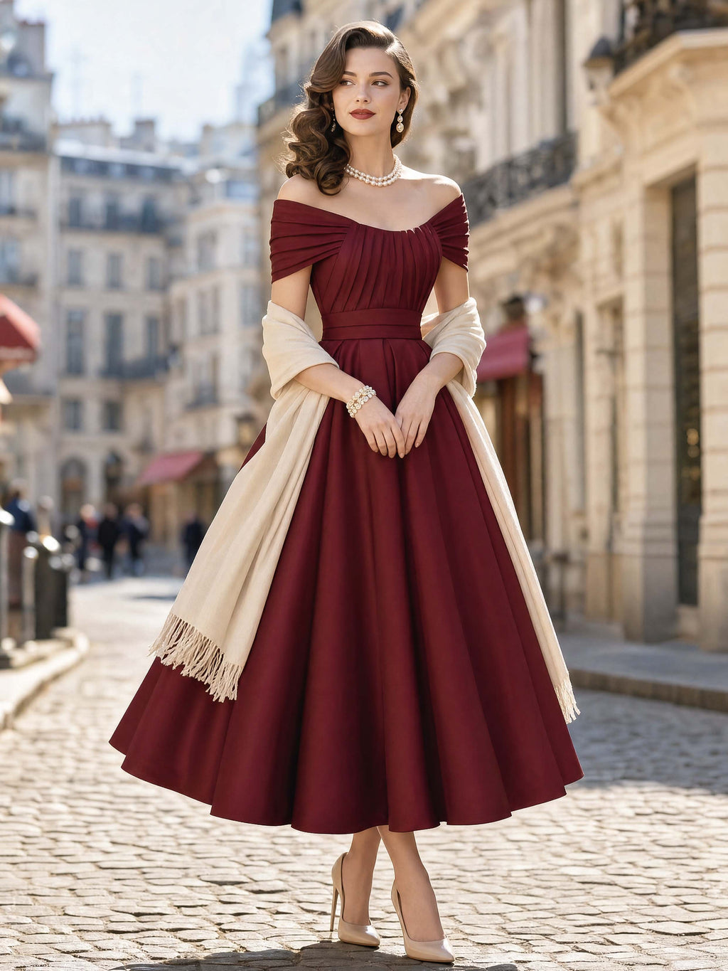 Vintage Matte Satin Swing Formal Evening Midi Dress