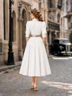 Vintage Puff-Sleeve Button-Front Cotton Midi Dress