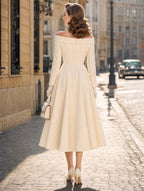 Vintage Double‑Breasted Off‑Shoulder Midi Dress