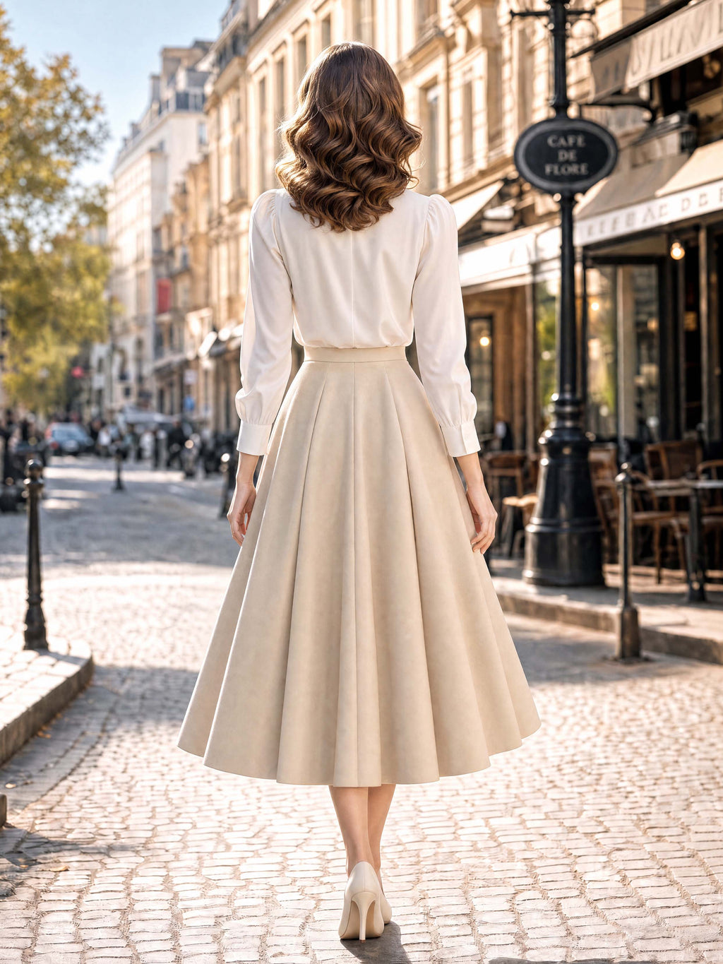 Satin Bow Tie Collar Puff Long‑Sleeve Office Blouse