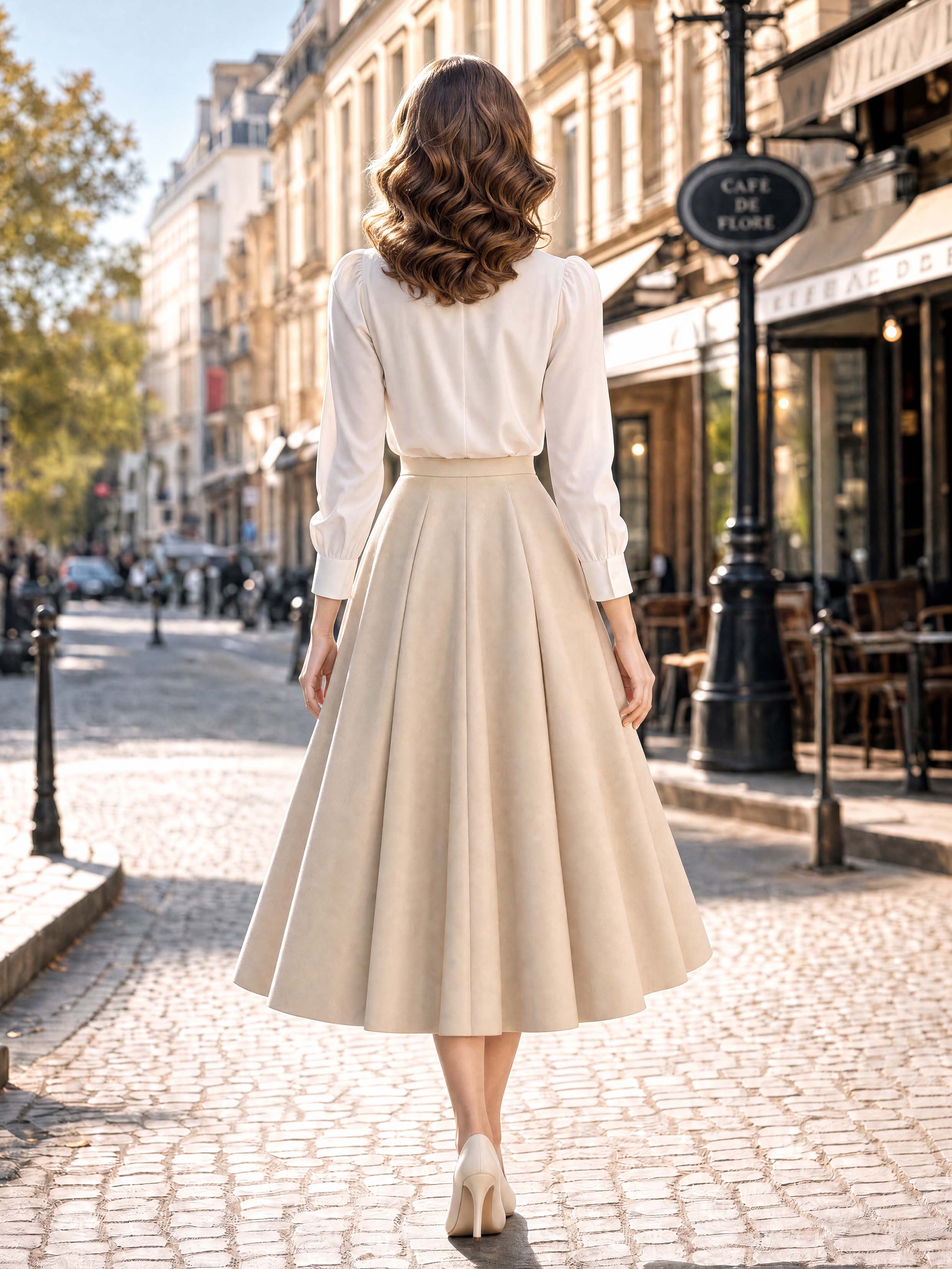 Satin Bow Tie Collar Puff Long‑Sleeve Office Blouse