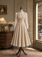 Satin Bow Tie Collar Puff Long‑Sleeve Office Blouse