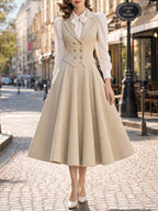 French Retro Vest A‑Line Long Skirt Matching Outfit