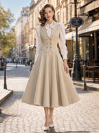 French Retro Vest A‑Line Long Skirt Matching Outfit