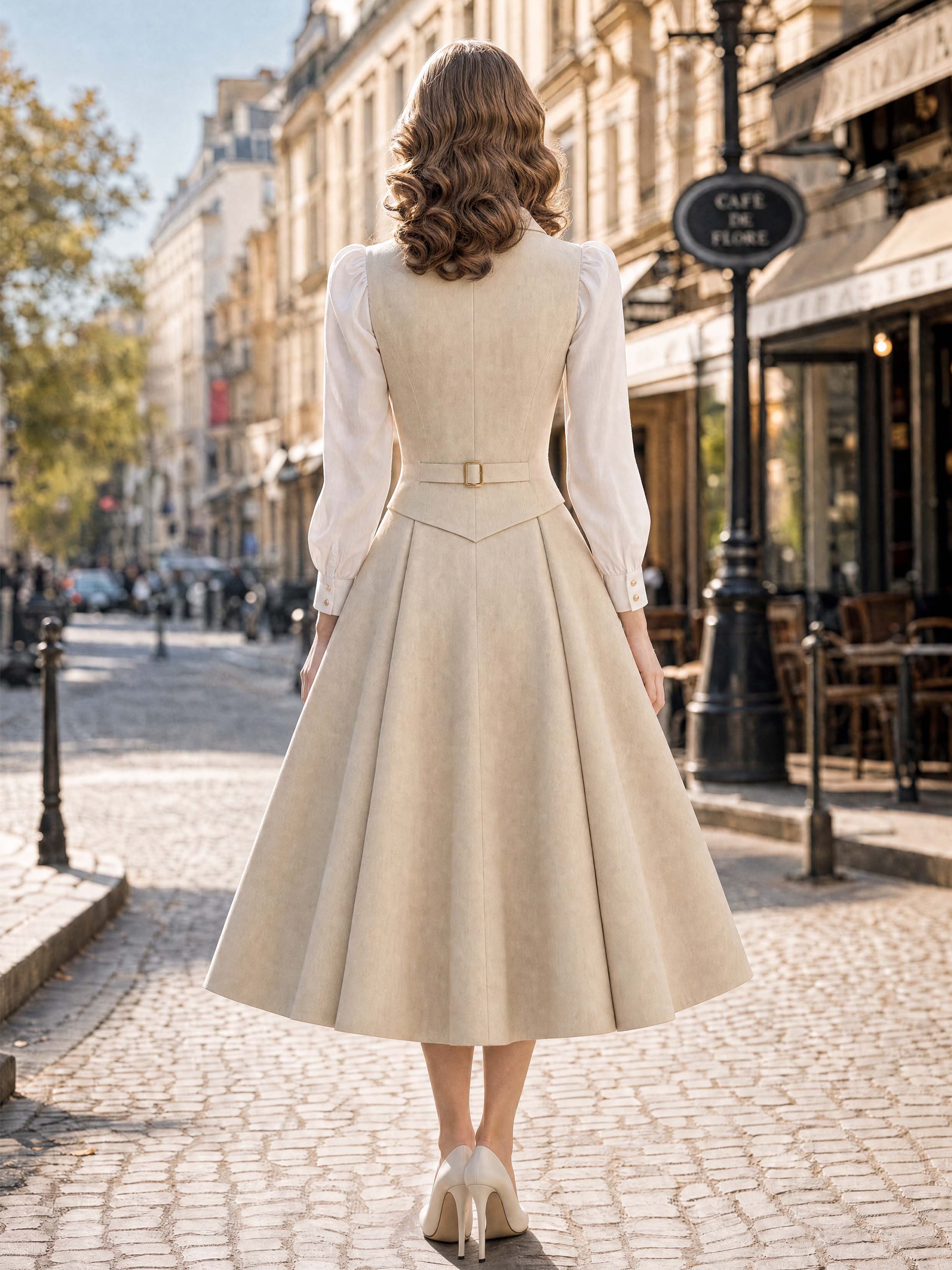 French Retro Vest A‑Line Long Skirt Matching Outfit