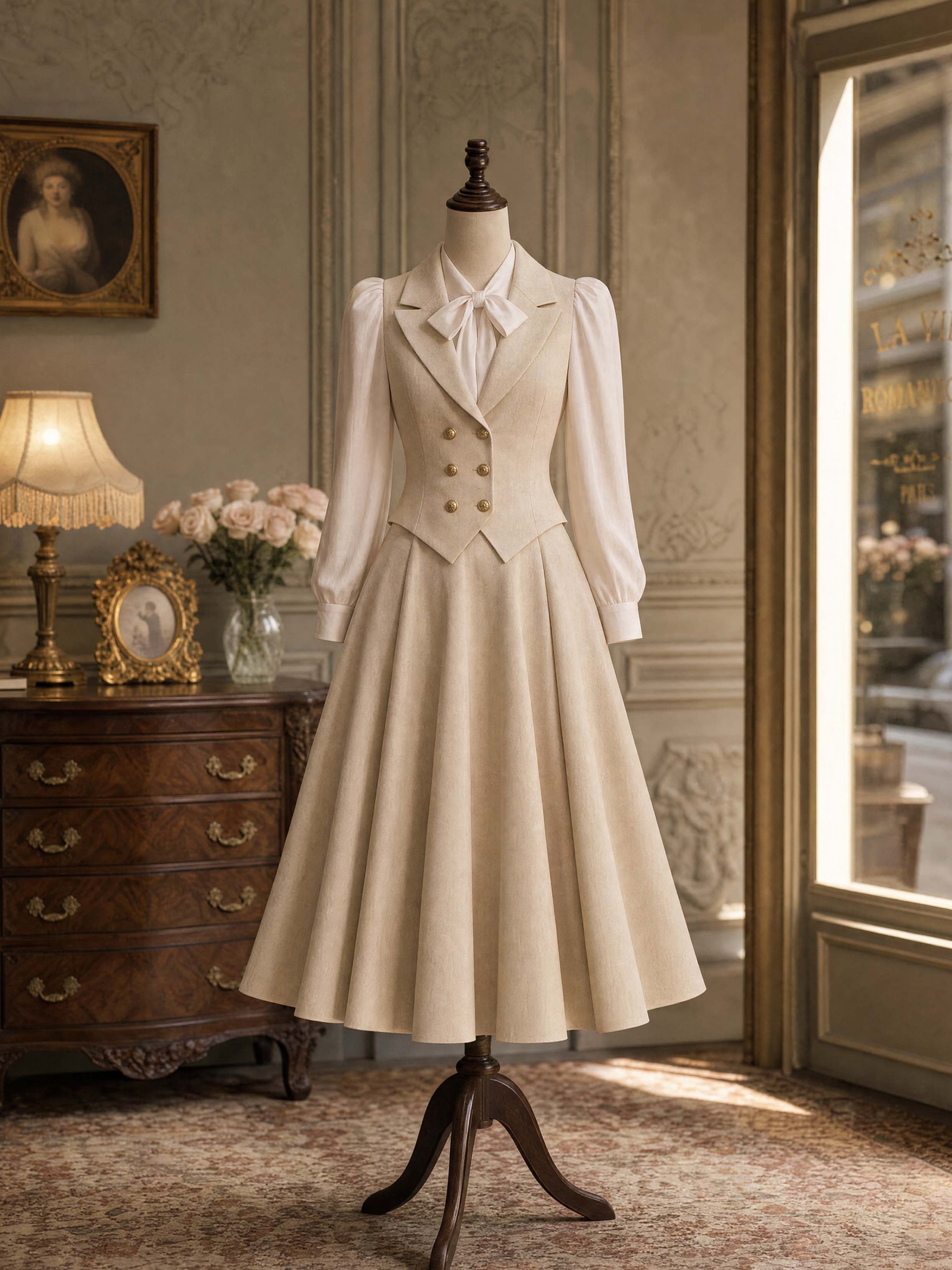 French Retro Vest A‑Line Long Skirt Matching Outfit