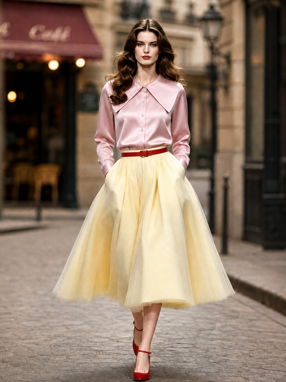 Vintage Sailor‑Collar Satin Blouse
