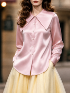 Vintage Sailor‑Collar Satin Blouse