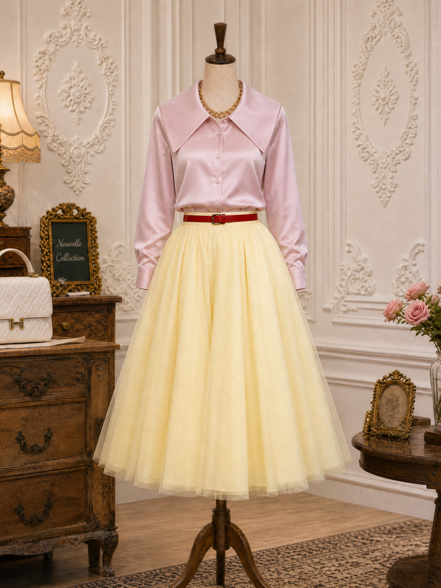 Vintage Sailor‑Collar Satin Blouse