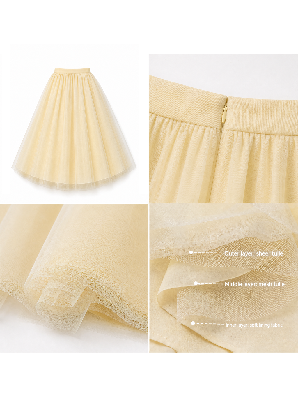 Vintage Tulle Full‑Skirt Midi Skirt