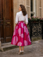 Retro French Chic Peony Floral Side Pockets Midi Skirt