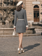 Vintage Elegant Minimal Contrast Belted Blazer Mini Dress
