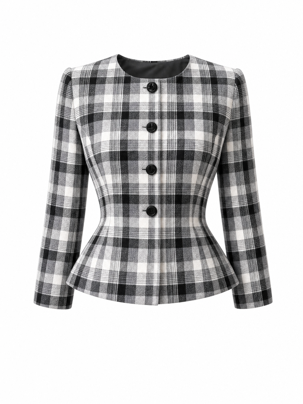Vintage Plaid Peplum Jacket Tulle Midi Skirt Two‑Piece Set