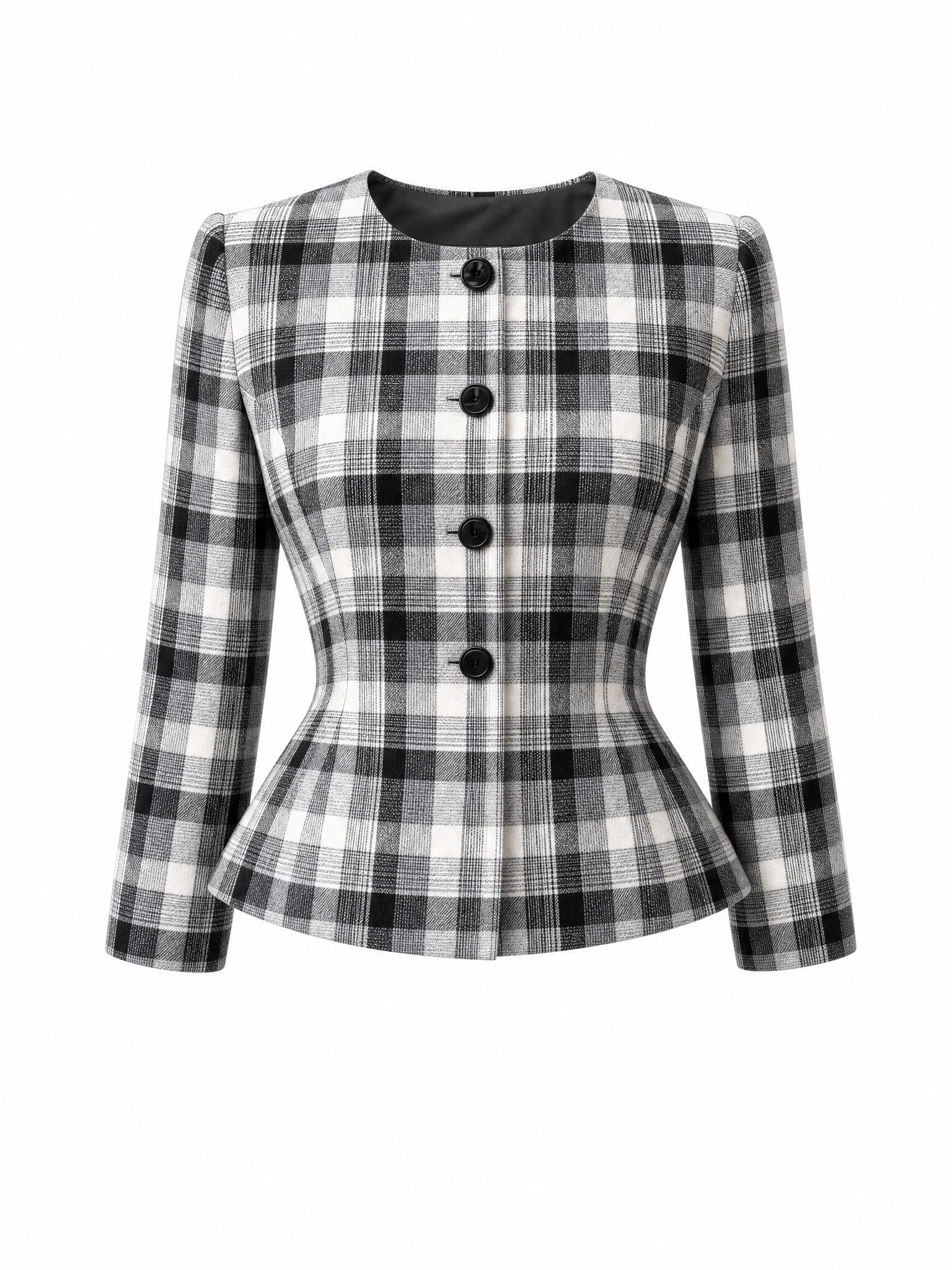 Vintage Plaid Peplum Jacket Tulle Midi Skirt Two‑Piece Set