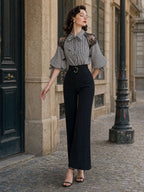 Vintage High-Waist Stretch Flared Pants