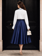 Vintage Navy‑Collar Long‑Sleeve Blouse