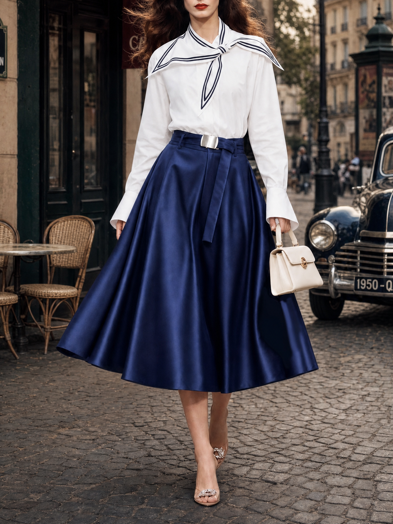 Vintage Satin Waistband Full Flared Umbrella Skirt