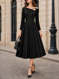 Vintage Pinstripe Cold A-Line Midi Dress