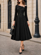 Vintage Pinstripe Cold A-Line Midi Dress