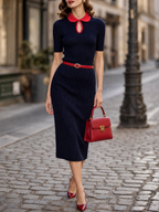 Vintage Top & Bodycon Midi Skirt Ribbed-Knit Two-Piece Set
