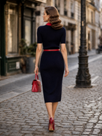 Vintage Top & Bodycon Midi Skirt Ribbed-Knit Two-Piece Set