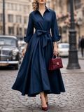 Vintage Tie-Waist Fit-and-Flare Cotton Shirt Maxi Dress