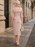 Vintage Pink Fringe Trim Jacket & Skirt Set
