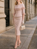 Vintage Pink Fringe Trim Jacket & Skirt Set